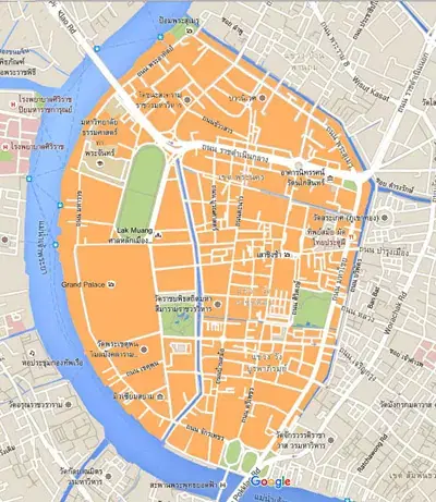 ผังเกาะรัตนโกสินทร์ชั้นในและชั้นนอก